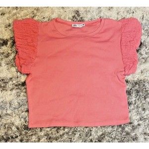 Zara Flutter Sleeve Crop Top Pink Shirt Women’s  Small A40